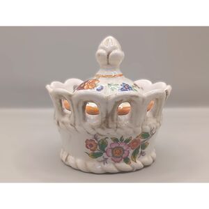 Vintage Bassano French Country Hand Painted Floral Motif Porcelain Trinket Dish